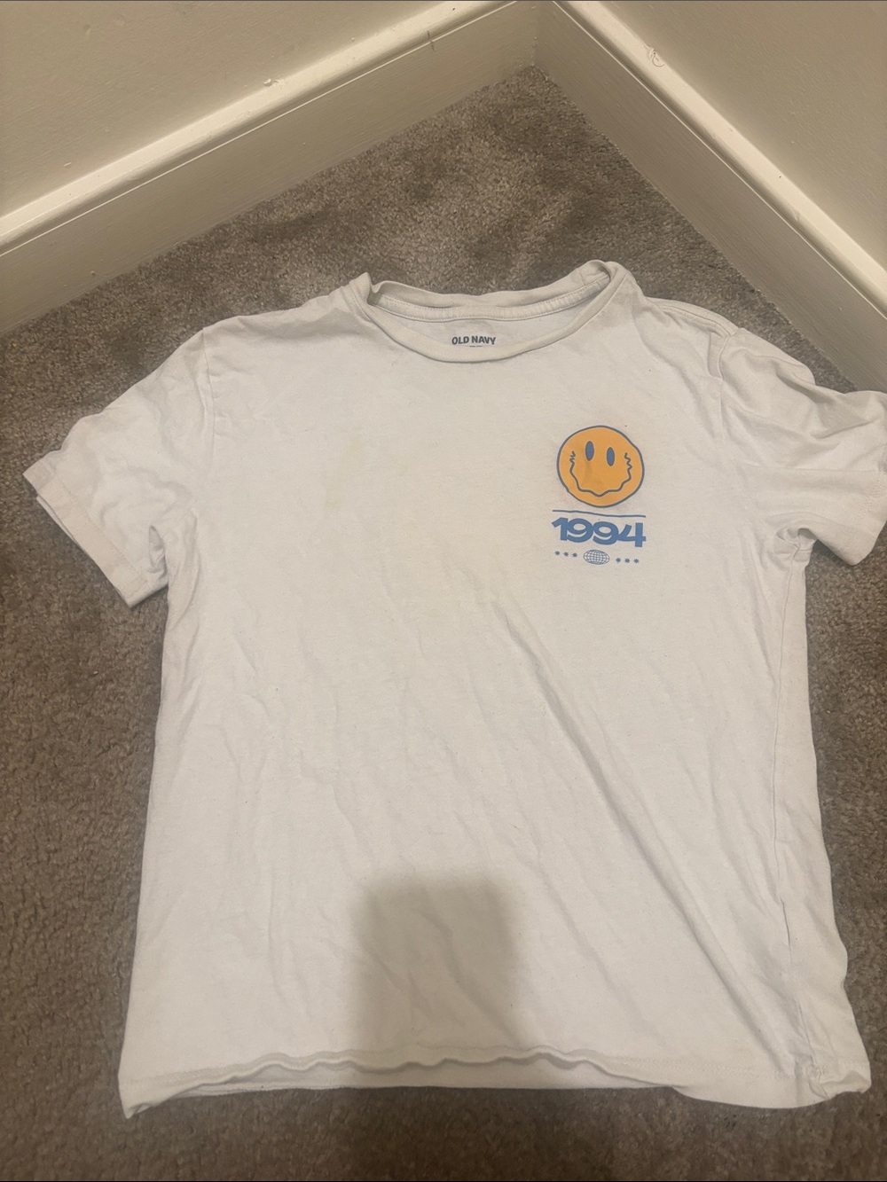 Old Navy White Short-Sleeve Tee with Yellow Smiley and Blue '1994'